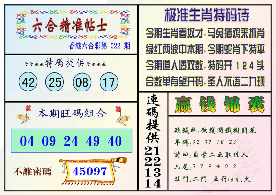 022期精准贴士[图]